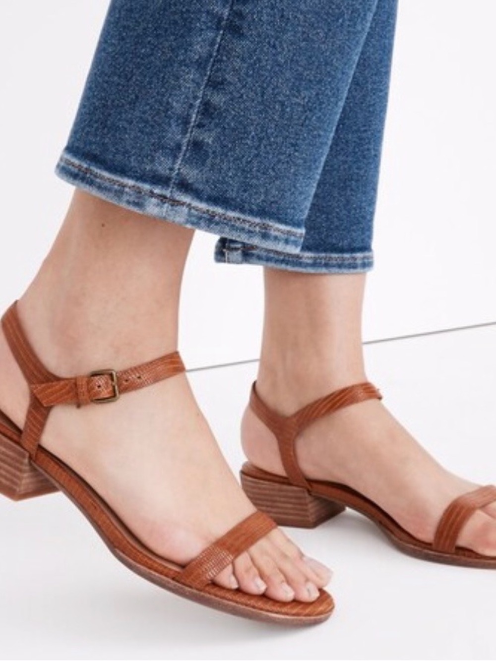 Madewell The Louise Lizard Embossed Leather Sandals Cognac Size 9 BOHO RESORT